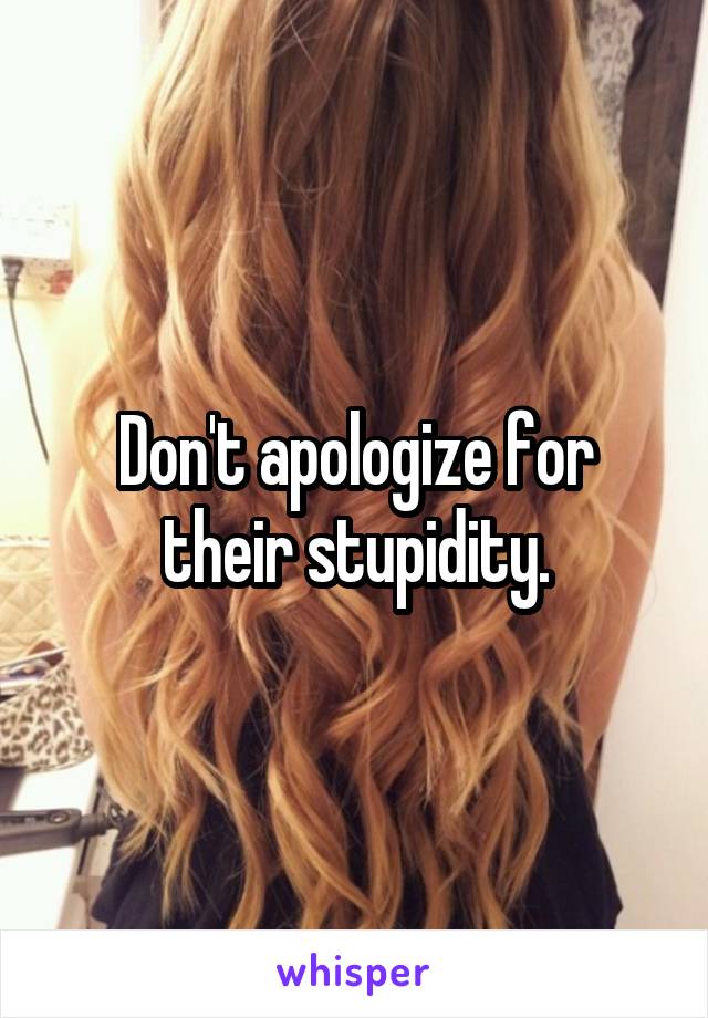 Don't apologize for their stupidity.