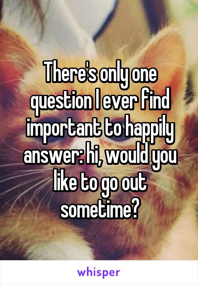 There's only one question I ever find important to happily answer: hi, would you like to go out sometime?