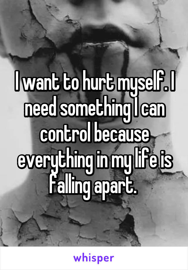 I want to hurt myself. I need something I can control because everything in my life is falling apart. 