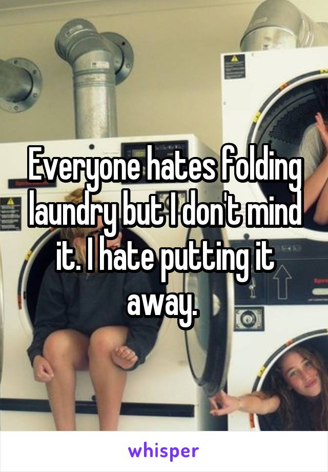 Everyone hates folding laundry but I don't mind it. I hate putting it away. 