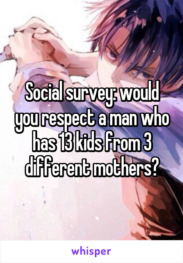 Social survey: would you respect a man who has 13 kids from 3 different mothers?