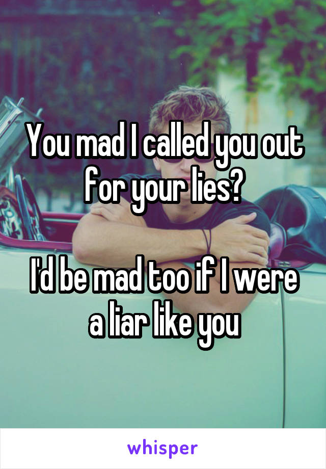 You mad I called you out for your lies?

I'd be mad too if I were a liar like you