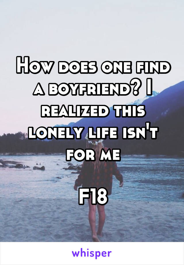 How does one find a boyfriend? I realized this lonely life isn't for me

F18