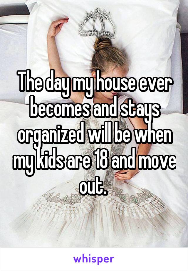 The day my house ever becomes and stays organized will be when my kids are 18 and move out. 