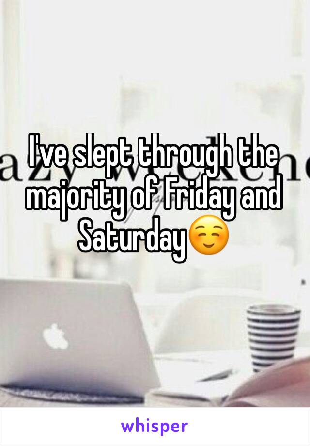 I've slept through the majority of Friday and Saturday☺️