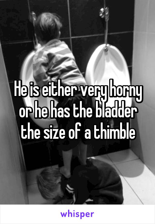 He is either very horny or he has the bladder the size of a thimble