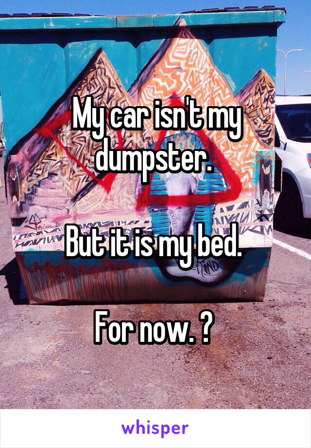 My car isn't my dumpster. 

But it is my bed. 

For now. 😂 