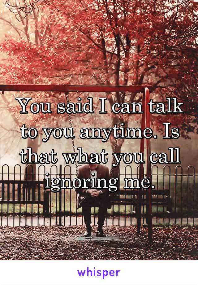 You said I can talk to you anytime. Is that what you call ignoring me.