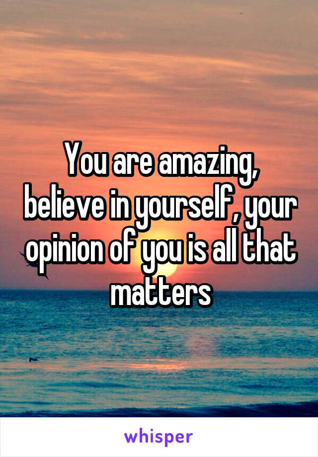 You are amazing, believe in yourself, your opinion of you is all that matters