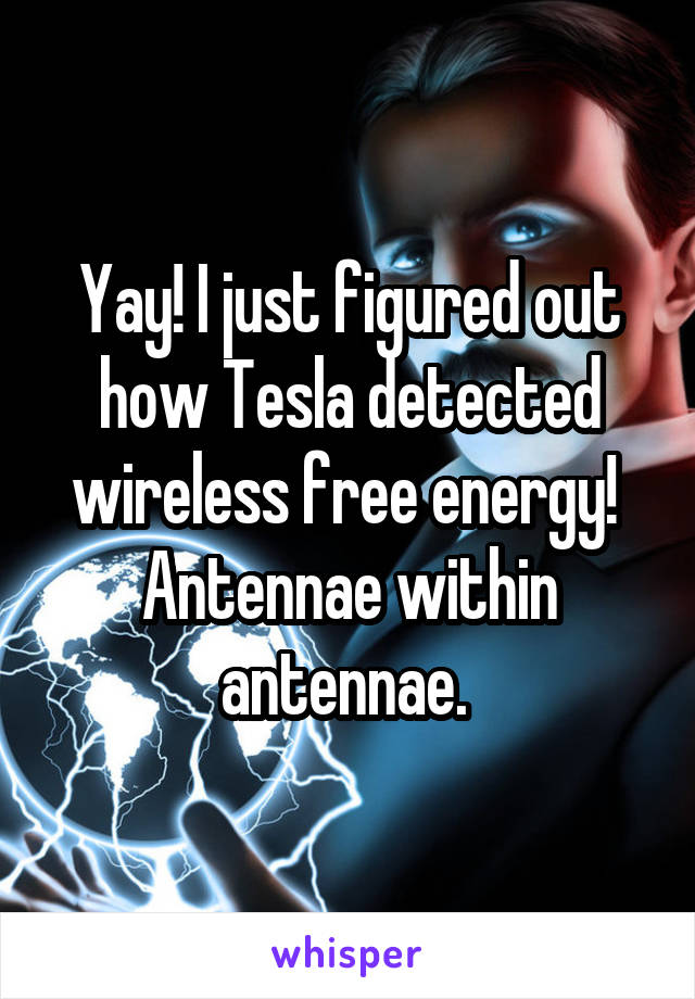 Yay! I just figured out how Tesla detected wireless free energy!  Antennae within antennae. 