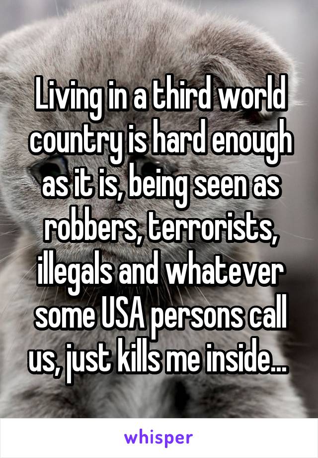 Living in a third world country is hard enough as it is, being seen as robbers, terrorists, illegals and whatever some USA persons call us, just kills me inside... 