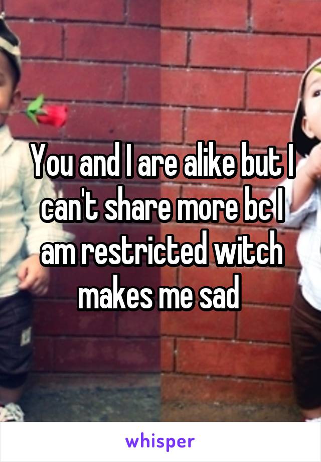 You and I are alike but I can't share more bc I am restricted witch makes me sad 