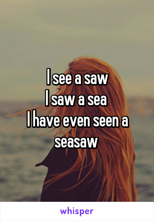 I see a saw
I saw a sea 
I have even seen a seasaw 