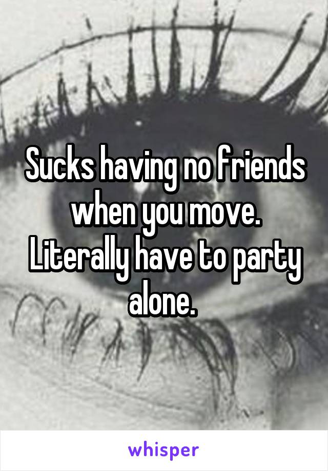 Sucks having no friends when you move. Literally have to party alone. 