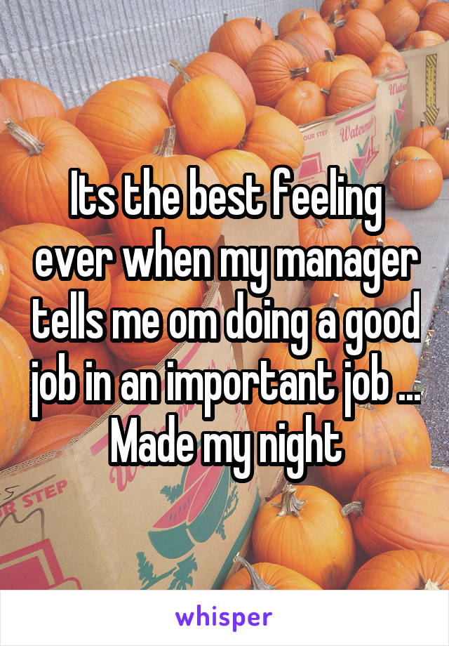 Its the best feeling ever when my manager tells me om doing a good job in an important job ... Made my night