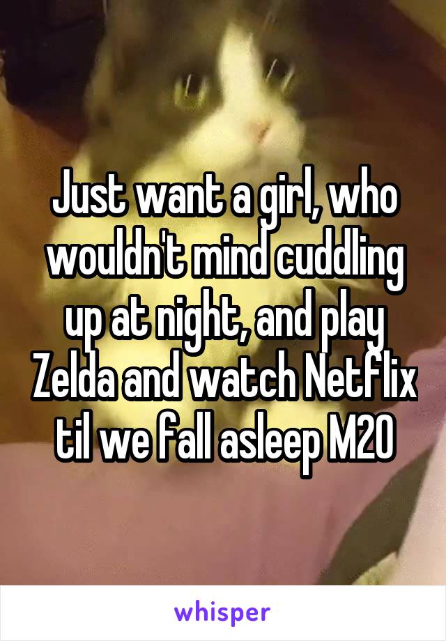 Just want a girl, who wouldn't mind cuddling up at night, and play Zelda and watch Netflix til we fall asleep M20