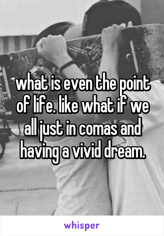 what is even the point of life. like what if we all just in comas and having a vivid dream.