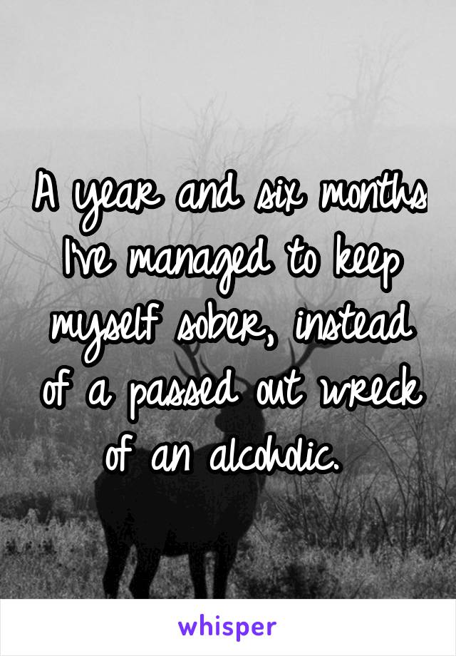 A year and six months I've managed to keep myself sober, instead of a passed out wreck of an alcoholic. 