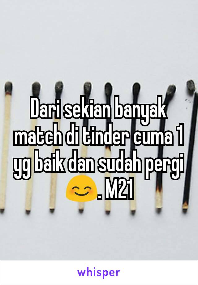 Dari sekian banyak match di tinder cuma 1 yg baik dan sudah pergi 😊. M21