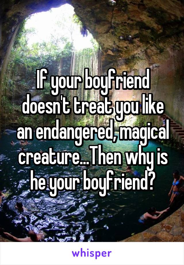 If your boyfriend doesn't treat you like an endangered, magical creature...Then why is he your boyfriend?