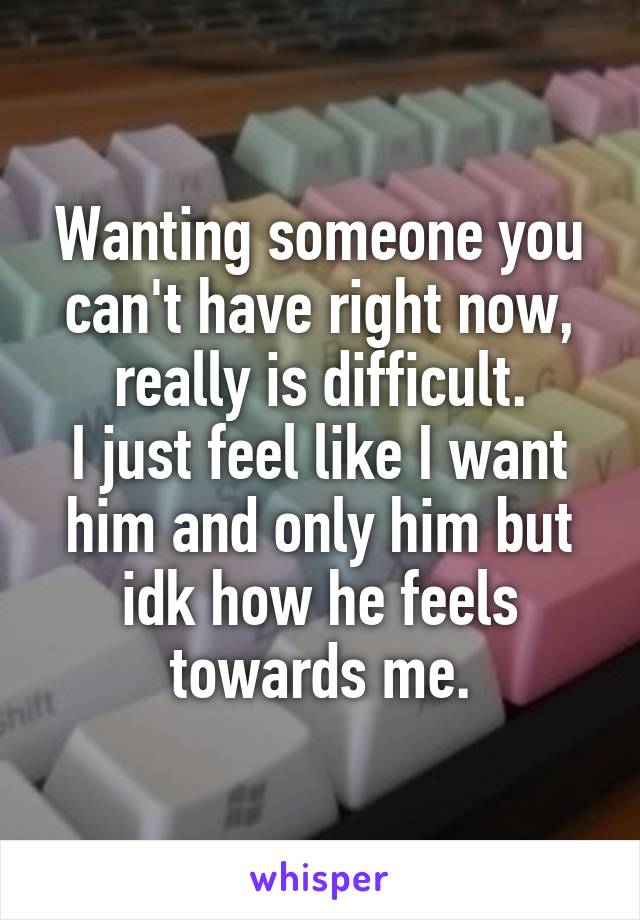 Wanting someone you can't have right now, really is difficult.
I just feel like I want him and only him but idk how he feels towards me.