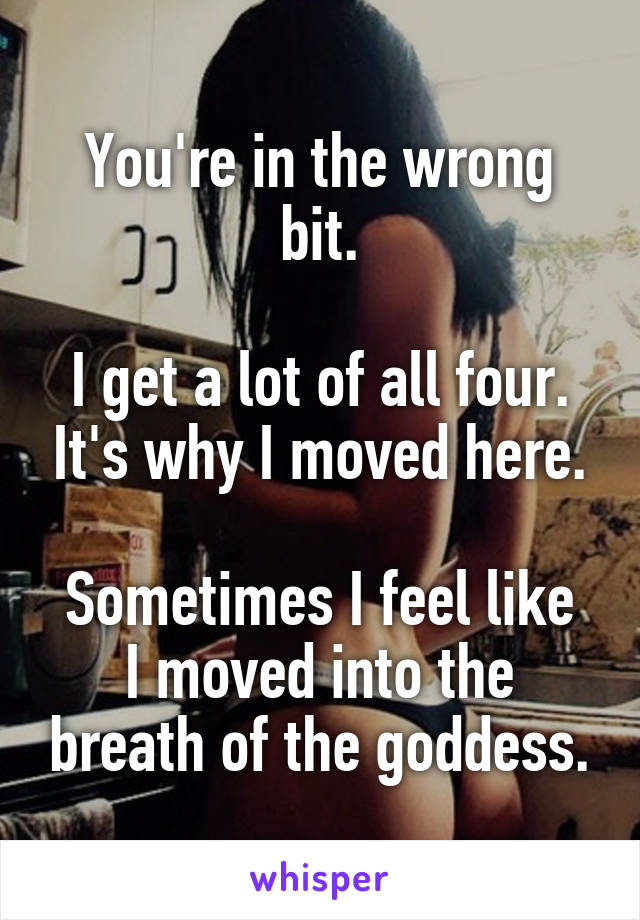 You're in the wrong bit.

I get a lot of all four. It's why I moved here.

Sometimes I feel like I moved into the breath of the goddess.