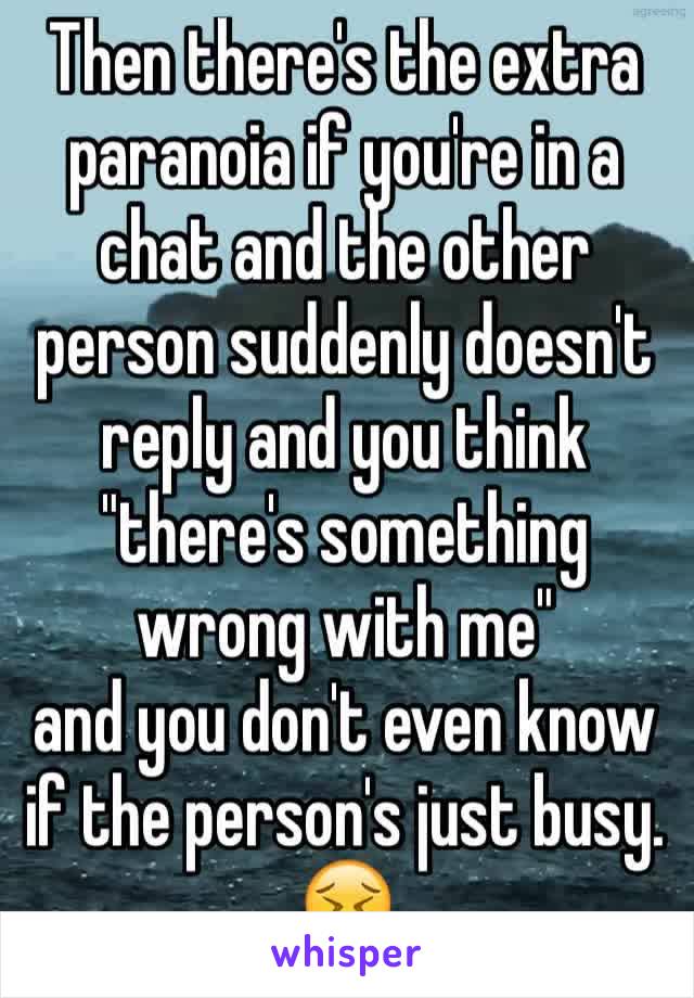 Then there's the extra paranoia if you're in a chat and the other person suddenly doesn't reply and you think "there's something wrong with me" 
and you don't even know if the person's just busy. 😣