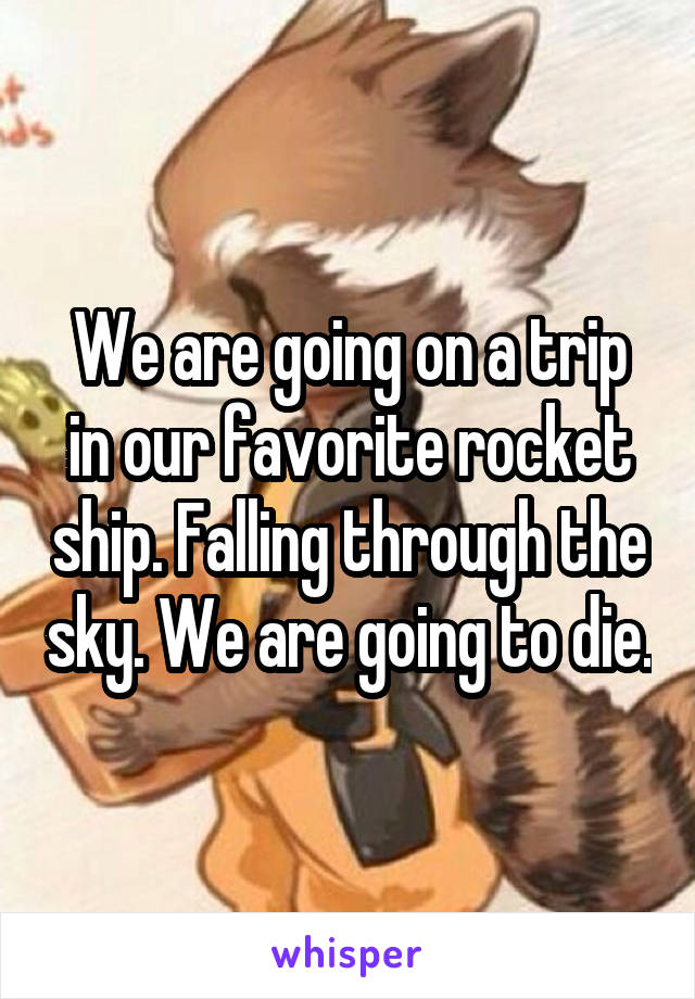 We are going on a trip in our favorite rocket ship. Falling through the sky. We are going to die.