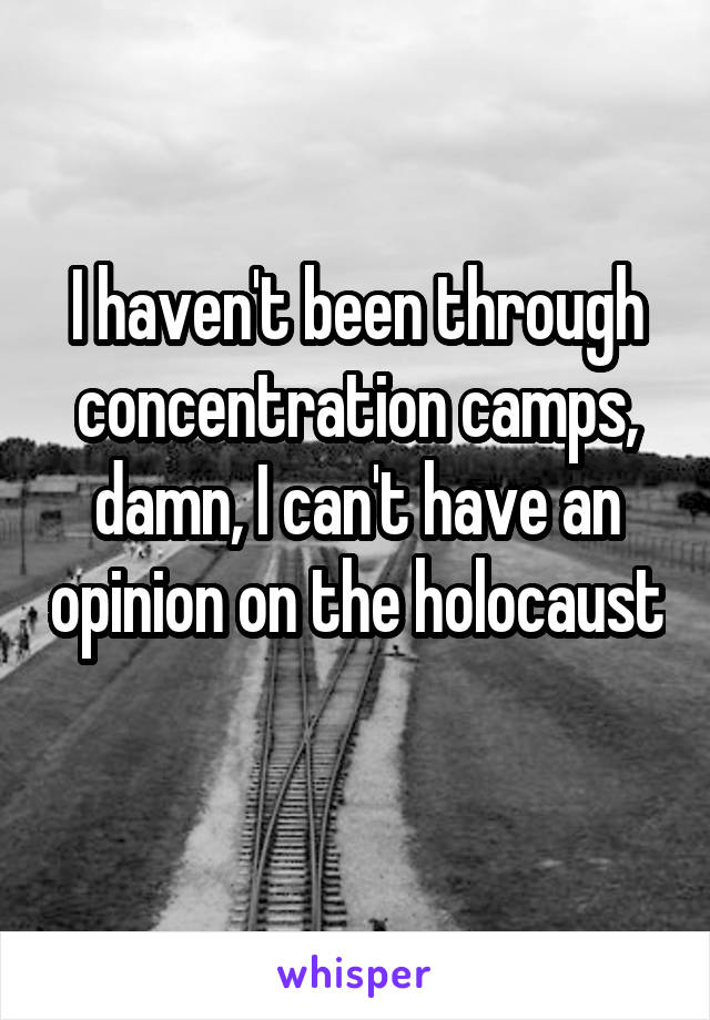 I haven't been through concentration camps, damn, I can't have an opinion on the holocaust 