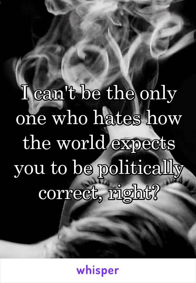 I can't be the only one who hates how the world expects you to be politically correct, right?