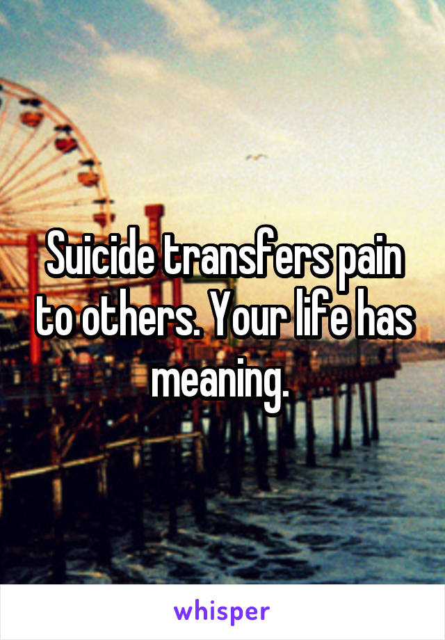 Suicide transfers pain to others. Your life has meaning. 