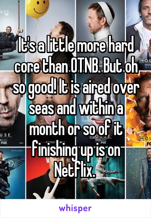 It's a little more hard core than OTNB. But oh so good! It is aired over seas and within a month or so of it finishing up is on Netflix. 