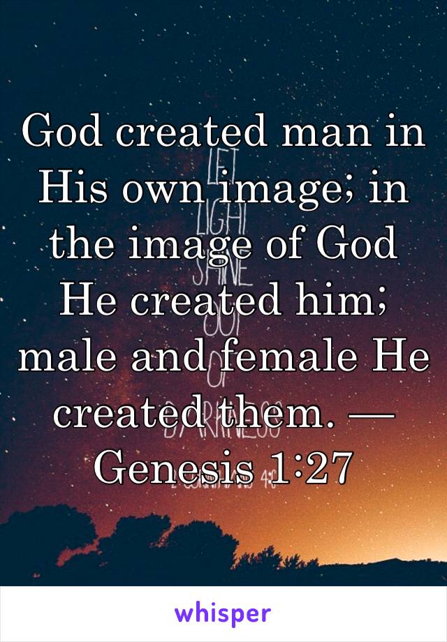 God created man in His own image; in the image of God He created him; male and female He created them. —Genesis 1:27