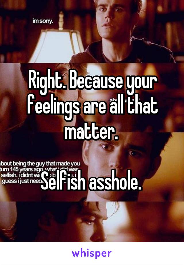 Right. Because your feelings are all that matter. 

Selfish asshole. 