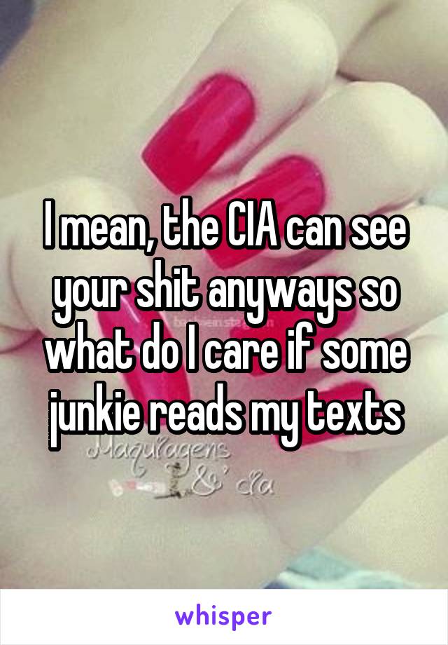 I mean, the CIA can see your shit anyways so what do I care if some junkie reads my texts