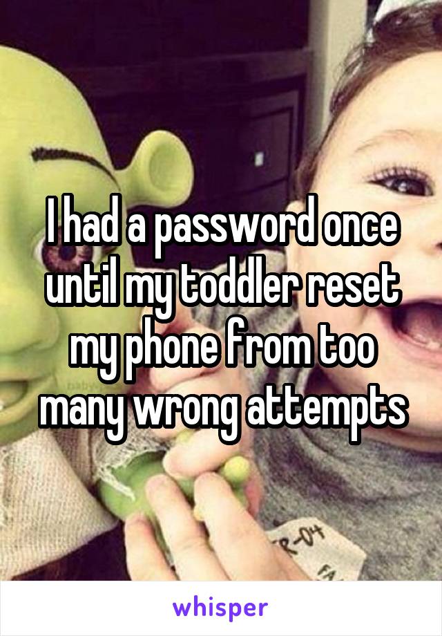 I had a password once until my toddler reset my phone from too many wrong attempts