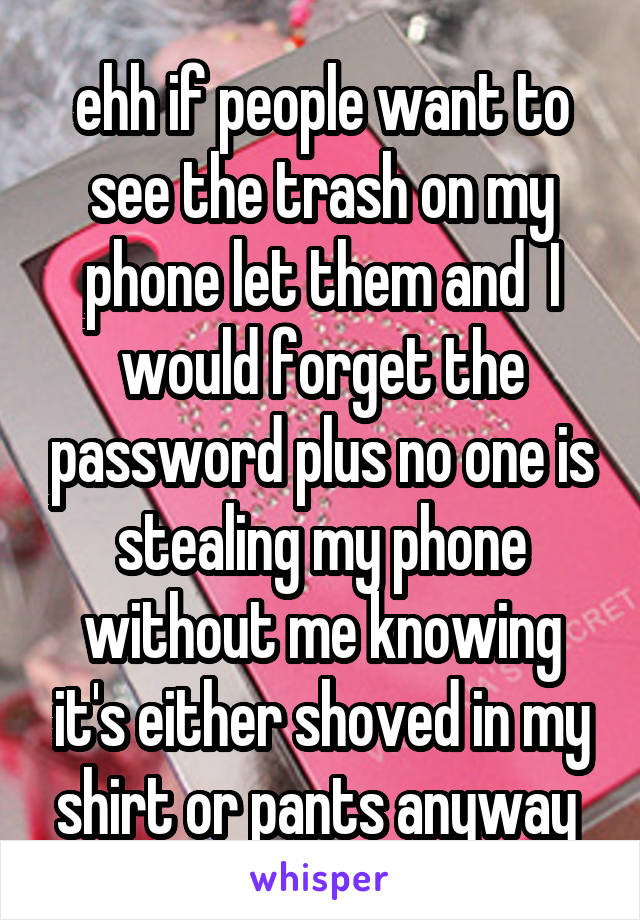 ehh if people want to see the trash on my phone let them and  I would forget the password plus no one is stealing my phone without me knowing it's either shoved in my shirt or pants anyway 