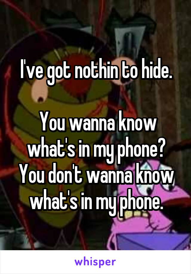 I've got nothin to hide.

 You wanna know what's in my phone?
You don't wanna know what's in my phone.