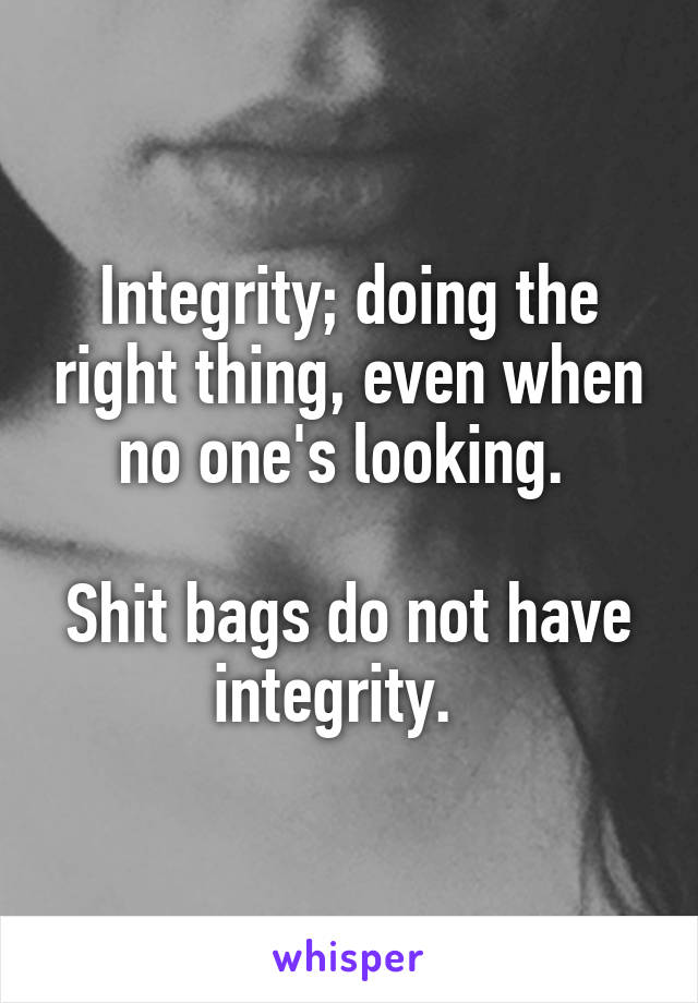 Integrity; doing the right thing, even when no one's looking. 

Shit bags do not have integrity.  