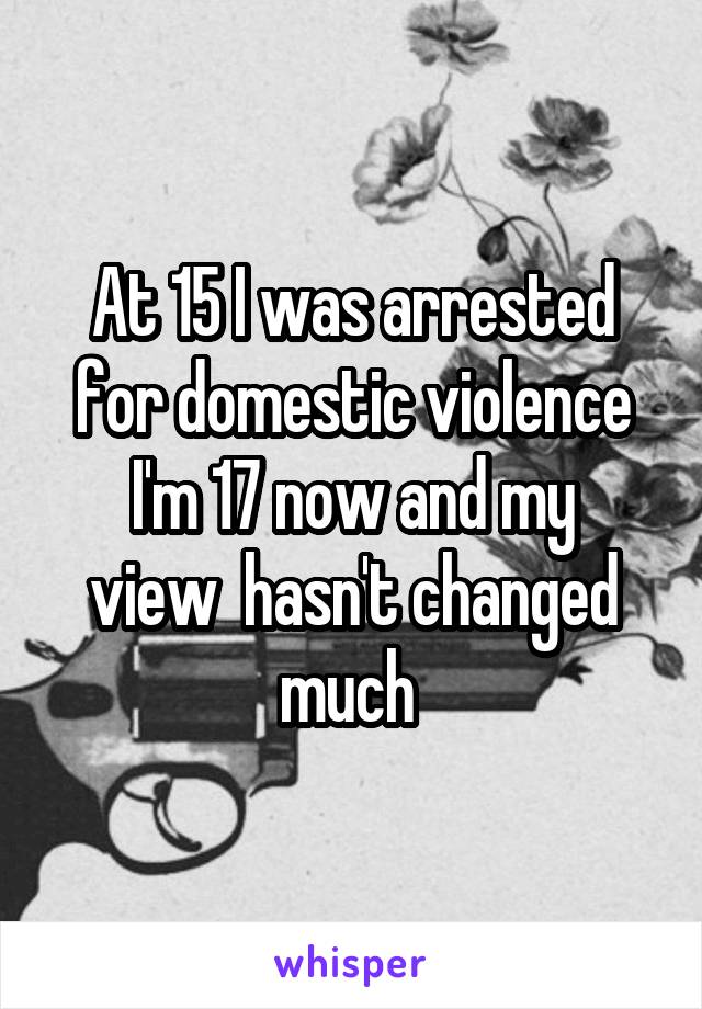 At 15 I was arrested for domestic violence
I'm 17 now and my view  hasn't changed much 