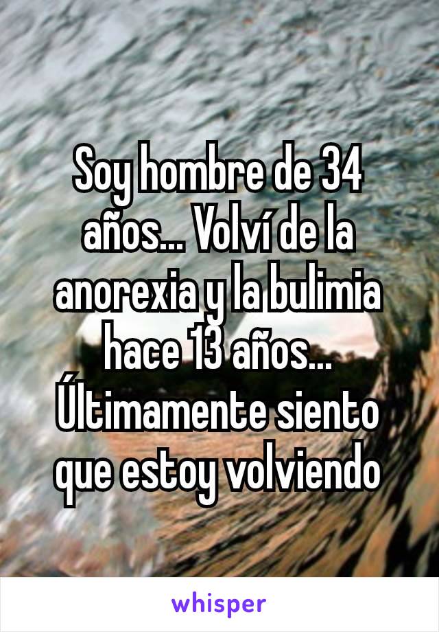 Soy hombre de 34 años... Volví de la anorexia y la bulimia hace 13 años... Últimamente siento que estoy volviendo