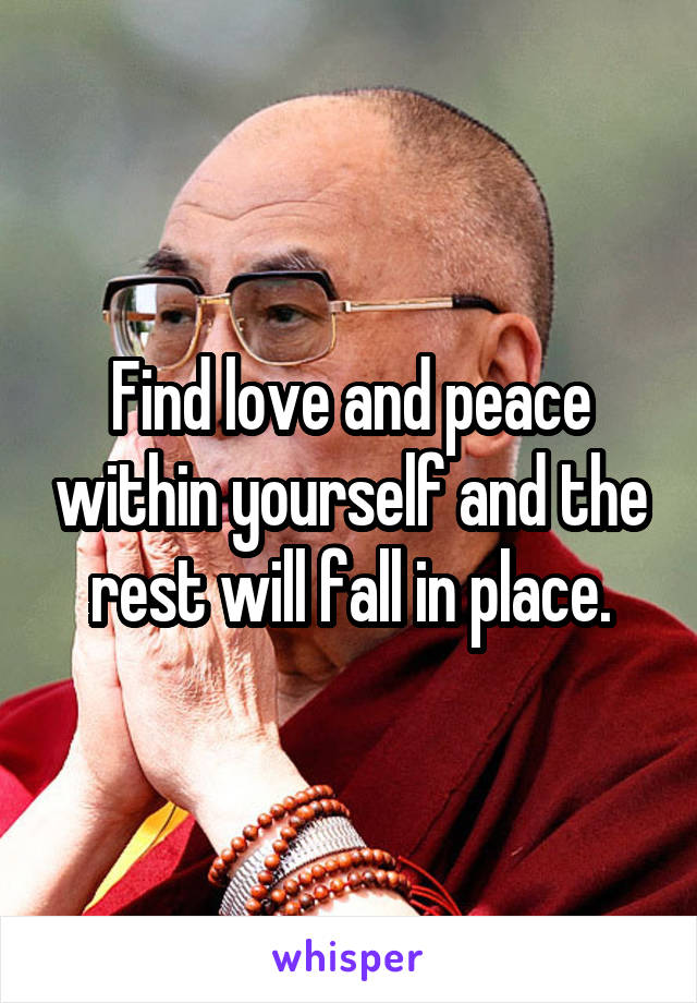 Find love and peace within yourself and the rest will fall in place.