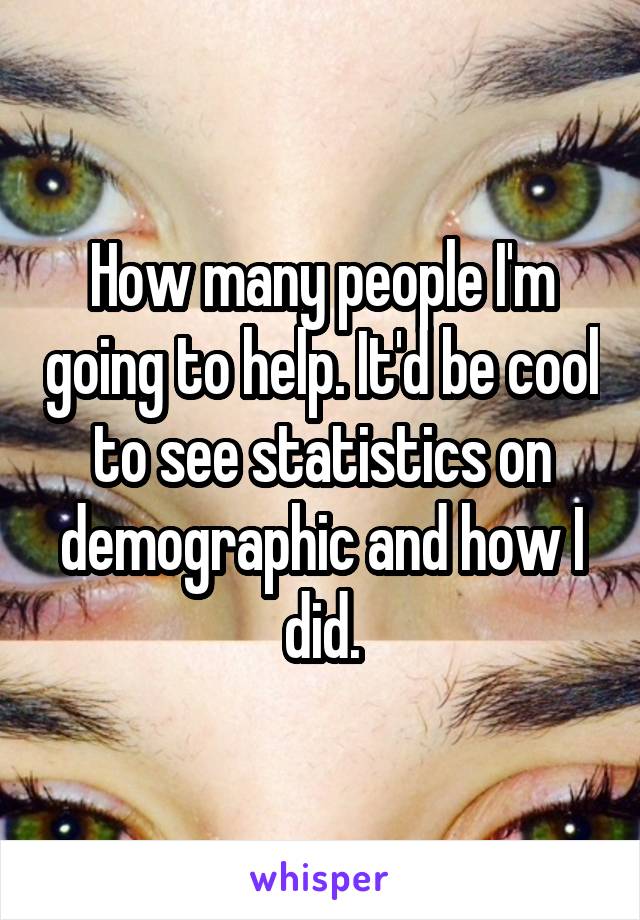 How many people I'm going to help. It'd be cool to see statistics on demographic and how I did.