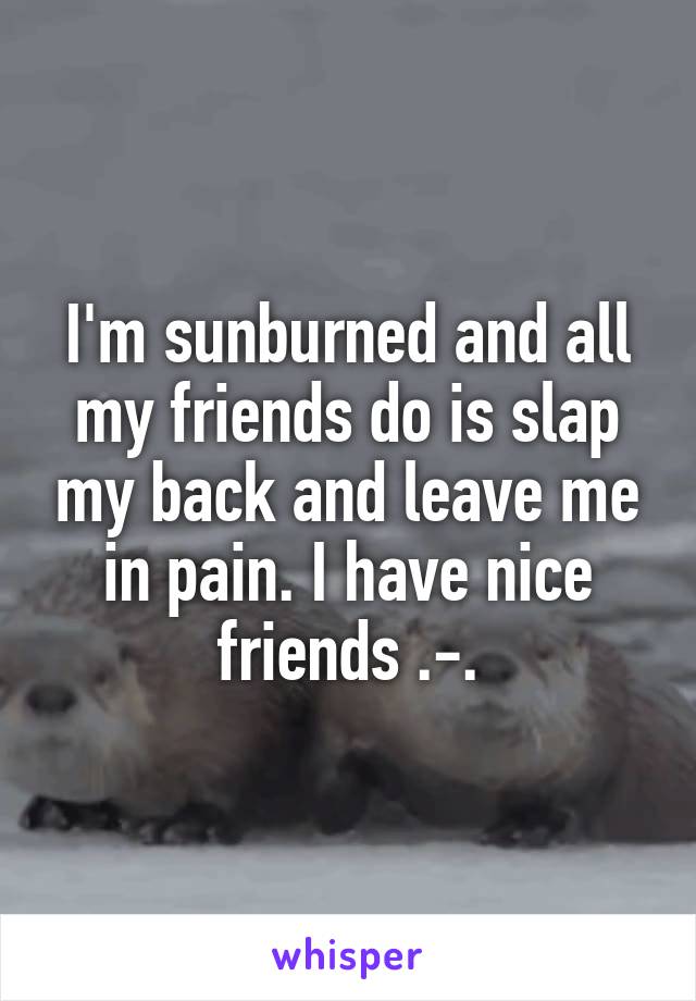 I'm sunburned and all my friends do is slap my back and leave me in pain. I have nice friends .-.