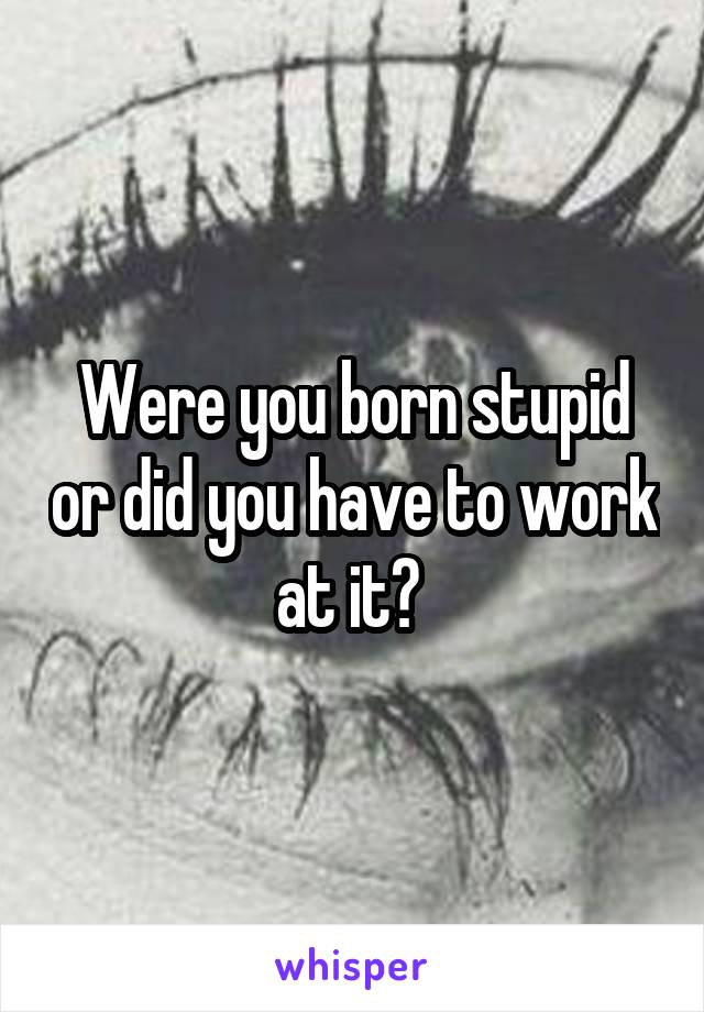 Were you born stupid or did you have to work at it? 