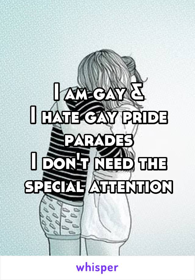 I am gay &
I hate gay pride parades
I don't need the special attention