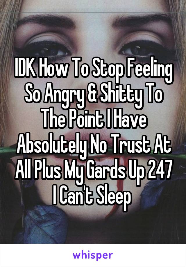 IDK How To Stop Feeling So Angry & Shitty To The Point I Have Absolutely No Trust At All Plus My Gards Up 24\7 I Can't Sleep 