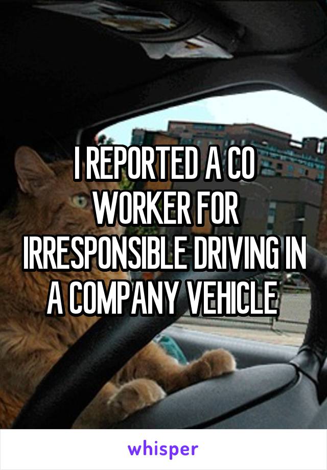 I REPORTED A CO WORKER FOR IRRESPONSIBLE DRIVING IN A COMPANY VEHICLE 