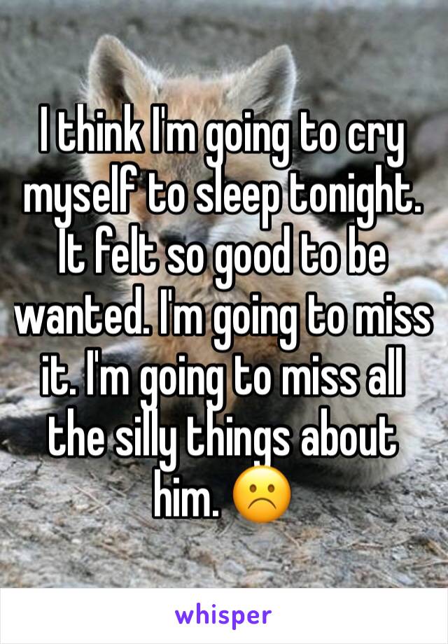 I think I'm going to cry myself to sleep tonight. It felt so good to be wanted. I'm going to miss it. I'm going to miss all the silly things about him. ☹️