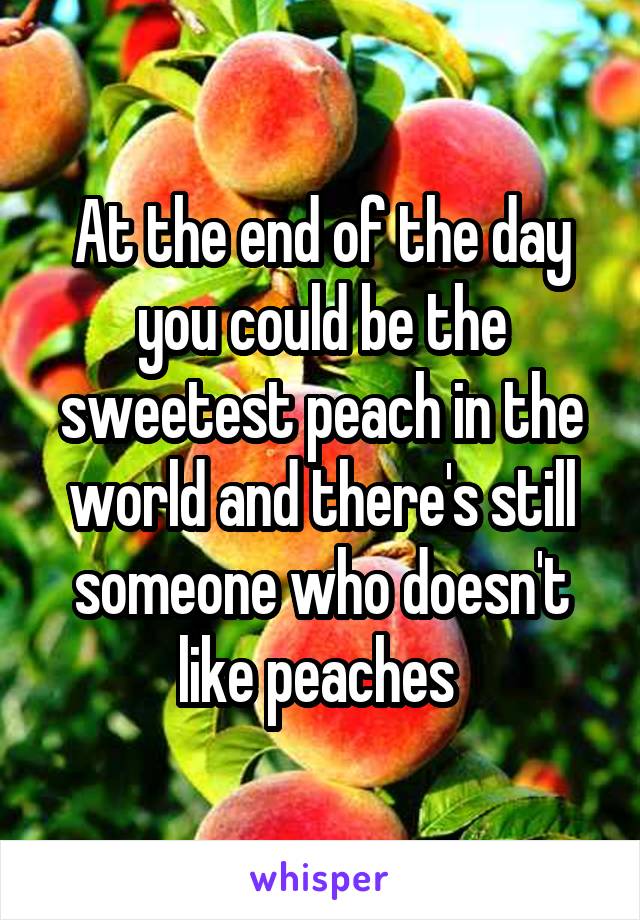 At the end of the day you could be the sweetest peach in the world and there's still someone who doesn't like peaches 